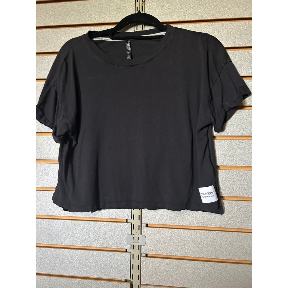 Calvin Klein Performance Womens Black Cropped Short Sleeve Activewear Top Size M